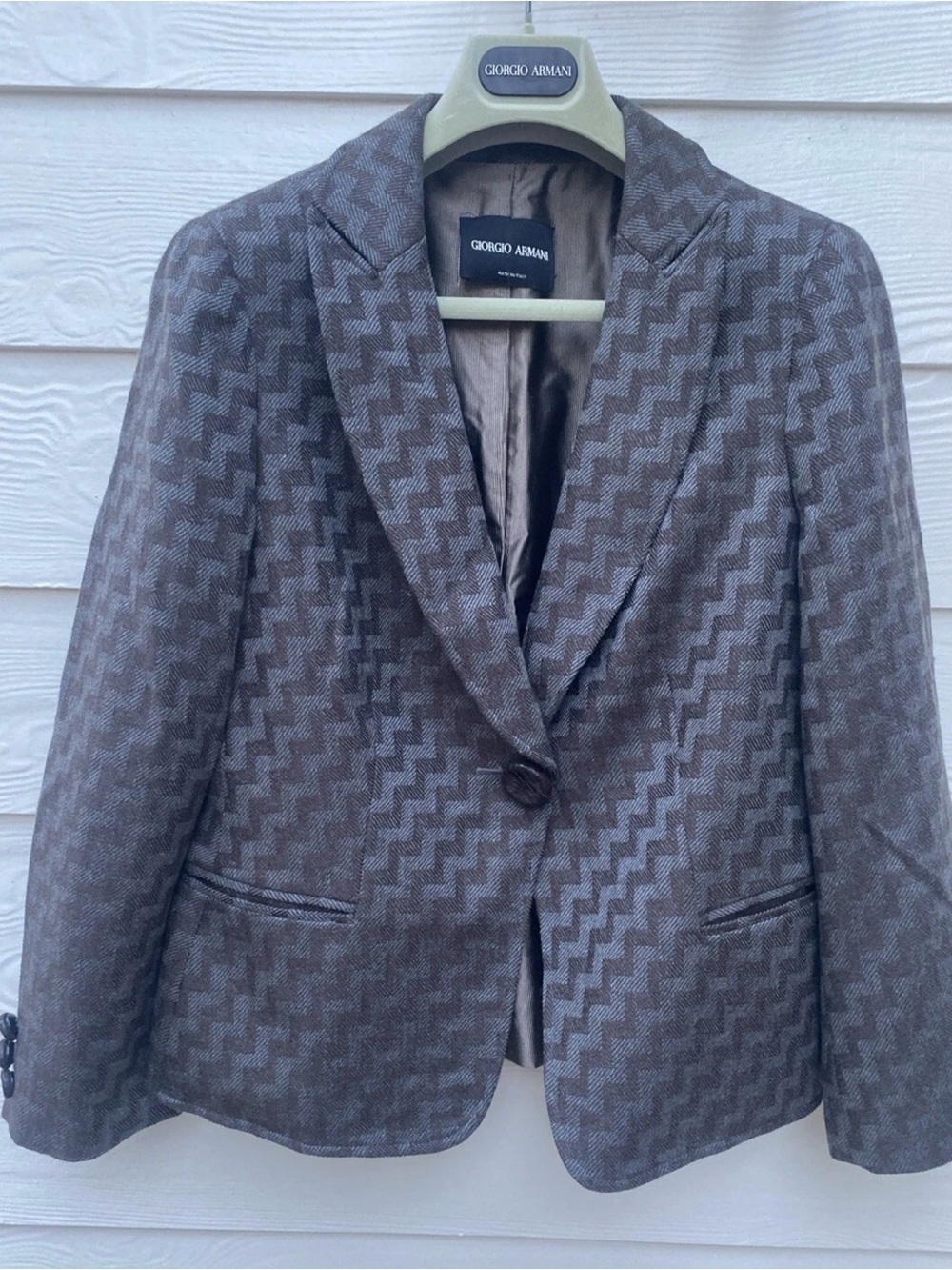 Giorgio Armani Women's Brown grey Patterned Wool Blend Blazer size 4 EUC ITALY